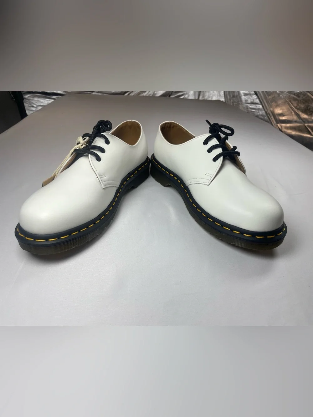 Dr. Martens White Leather 3-Eye Derby Shoes with Black Sole